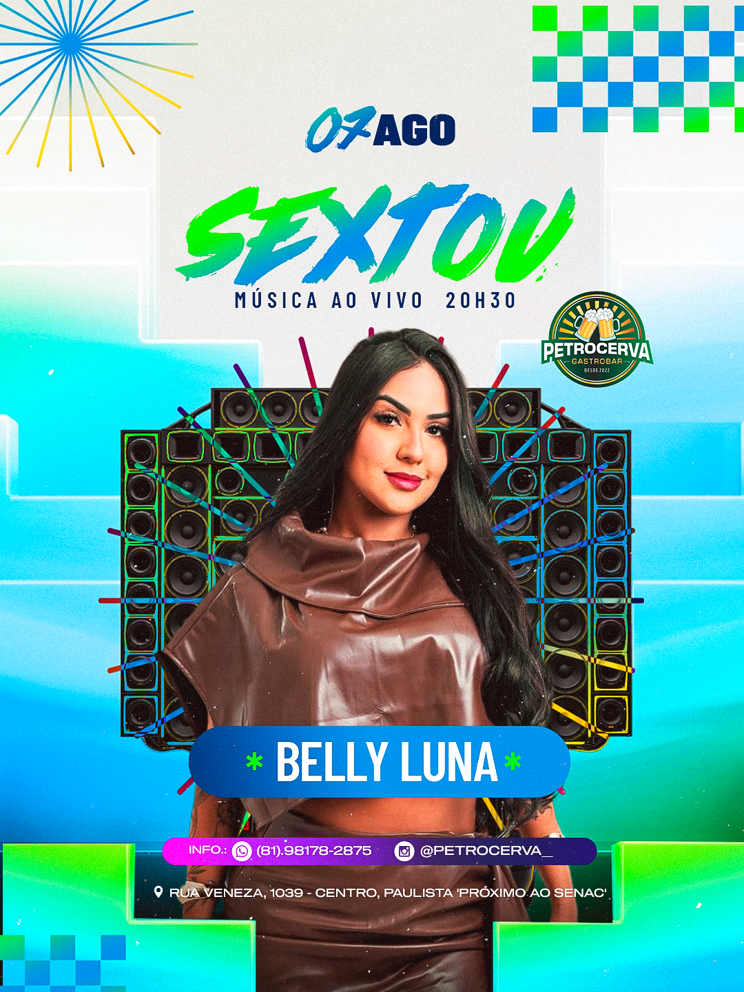 Cartaz do Sextou com Belly Luna, 07 de agosto às 20h30 no Petrocerva Gastrobar