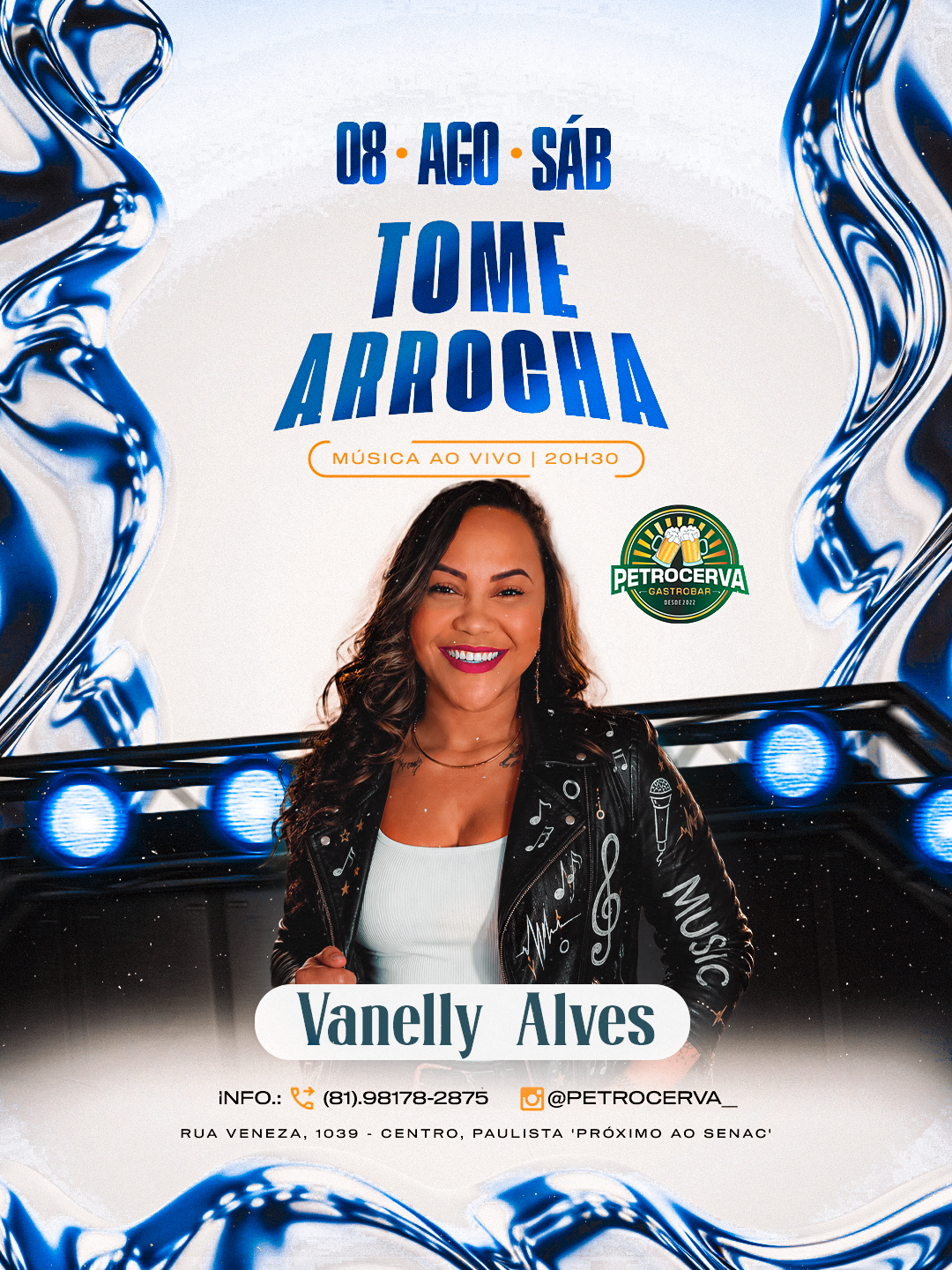 Cartaz do Tome Arrocha com Vanelly Alves, 08 de agosto às 20h30 no Petrocerva Gastrobar
